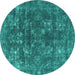 Round Oriental Turquoise Industrial Rug, urb1084turq