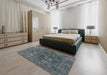 Mid-Century Modern Blue Moss Green Oriental Rug in a Bedroom, urb1084