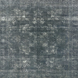 Square Mid-Century Modern Blue Moss Green Oriental Rug, urb1084