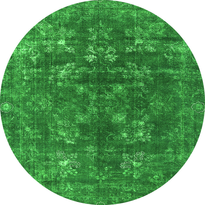 Round Machine Washable Oriental Green Industrial Area Rugs, wshurb1084grn