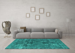 Machine Washable Oriental Turquoise Industrial Area Rugs in a Living Room,, wshurb1084turq