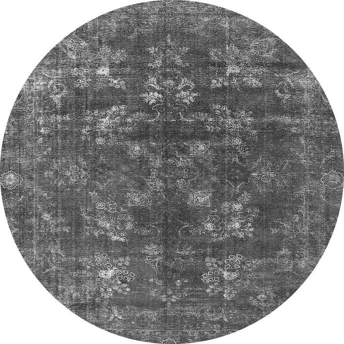Round Machine Washable Oriental Gray Industrial Rug, wshurb1084gry