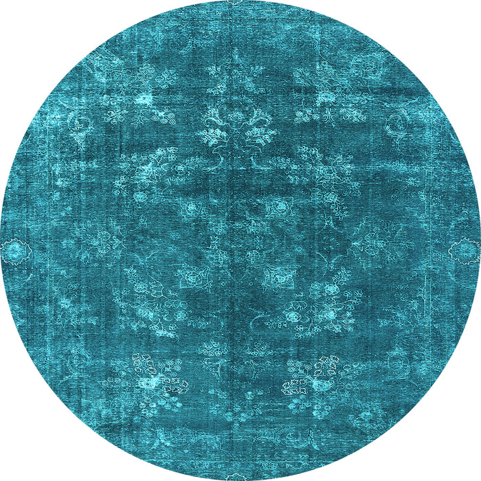 Round Machine Washable Oriental Light Blue Industrial Rug, wshurb1084lblu