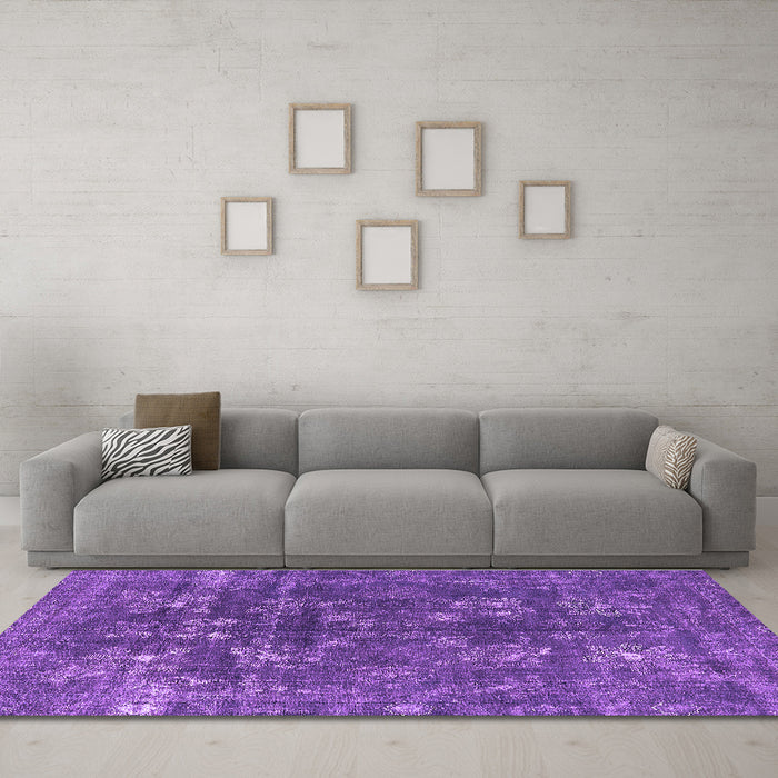 Machine Washable Oriental Purple Industrial Area Rugs in a Living Room, wshurb1084pur