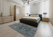 Machine Washable Industrial Modern Blue Moss Green Rug in a Bedroom, wshurb1084