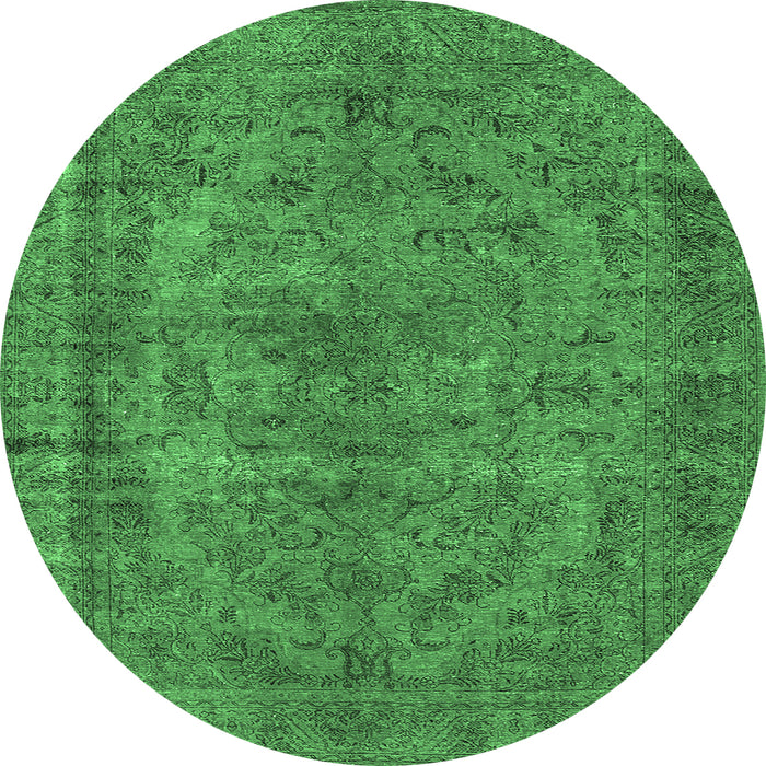 Round Machine Washable Oriental Emerald Green Industrial Area Rugs, wshurb1085emgrn