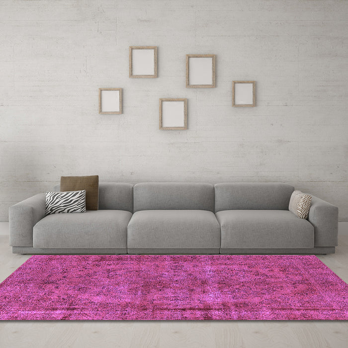 Machine Washable Oriental Purple Industrial Area Rugs in a Living Room, wshurb1085pur