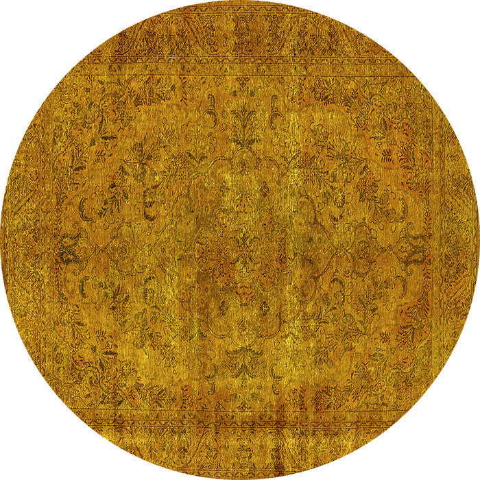 Round Oriental Yellow Industrial Rug, urb1085yw