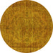 Round Oriental Yellow Industrial Rug, urb1085yw