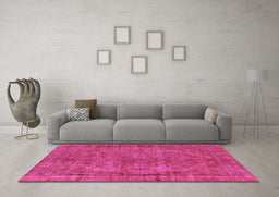 Machine Washable Oriental Pink Industrial Rug in a Living Room, wshurb1085pnk