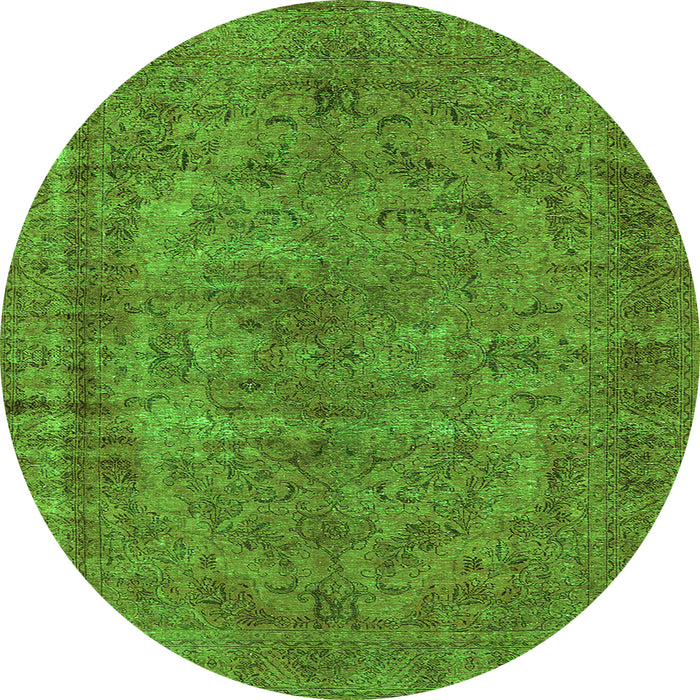 Round Machine Washable Oriental Green Industrial Area Rugs, wshurb1085grn