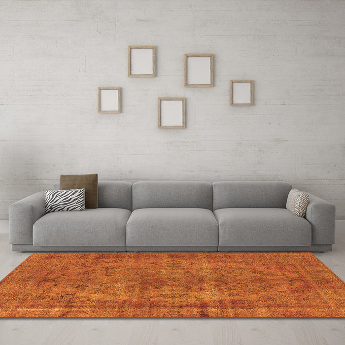 Machine Washable Oriental Orange Industrial Area Rugs in a Living Room, wshurb1085org