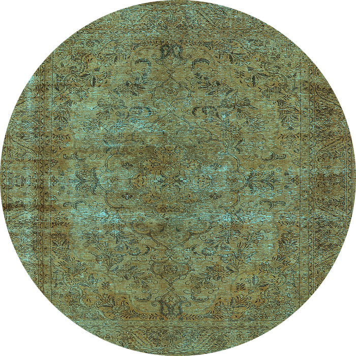 Round Machine Washable Oriental Light Blue Industrial Rug, wshurb1085lblu