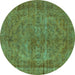 Round Oriental Turquoise Industrial Rug, urb1085turq