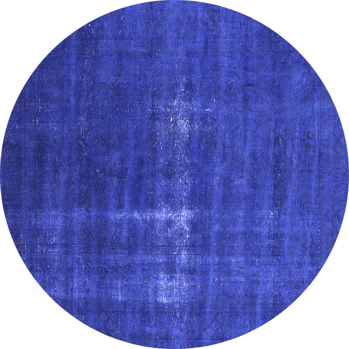 Round Machine Washable Oriental Blue Industrial Rug, wshurb1086blu