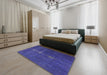 Mid-Century Modern Sapphire Blue Oriental Rug in a Bedroom, urb1086