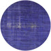 Round Mid-Century Modern Sapphire Blue Oriental Rug, urb1086