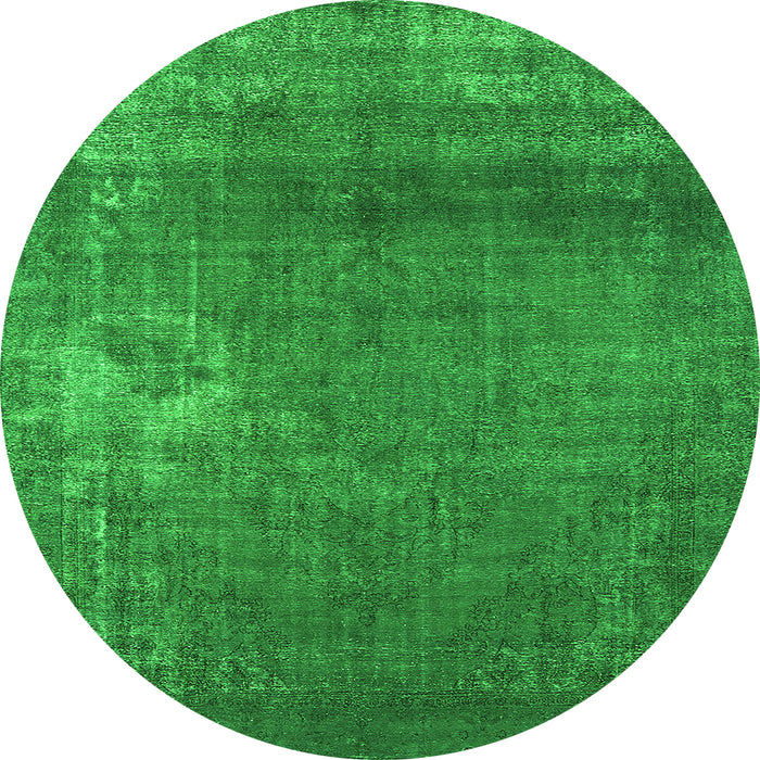 Round Machine Washable Oriental Green Industrial Area Rugs, wshurb1087grn