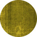 Round Machine Washable Oriental Yellow Industrial Rug, wshurb1087yw