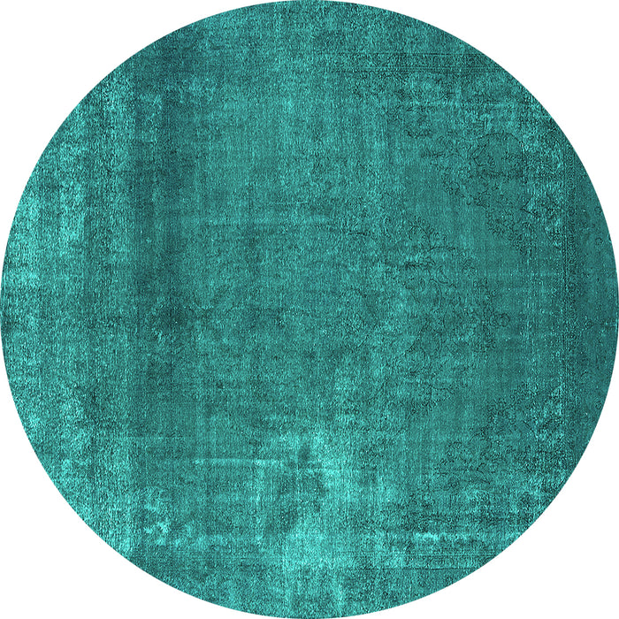 Round Machine Washable Oriental Turquoise Industrial Area Rugs, wshurb1087turq
