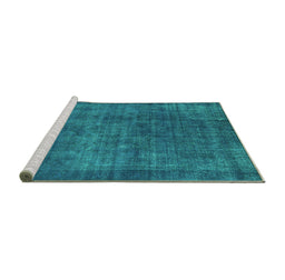 Sideview of Machine Washable Oriental Turquoise Industrial Area Rugs, wshurb1088turq