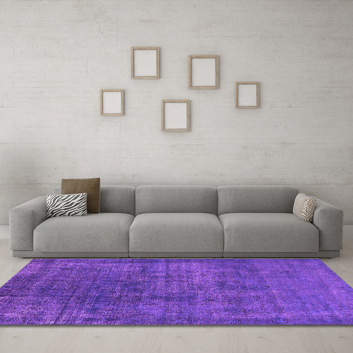 Machine Washable Oriental Purple Industrial Area Rugs in a Living Room, wshurb1088pur