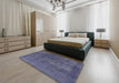 Mid-Century Modern Slate Blue Grey Oriental Rug in a Bedroom, urb1088