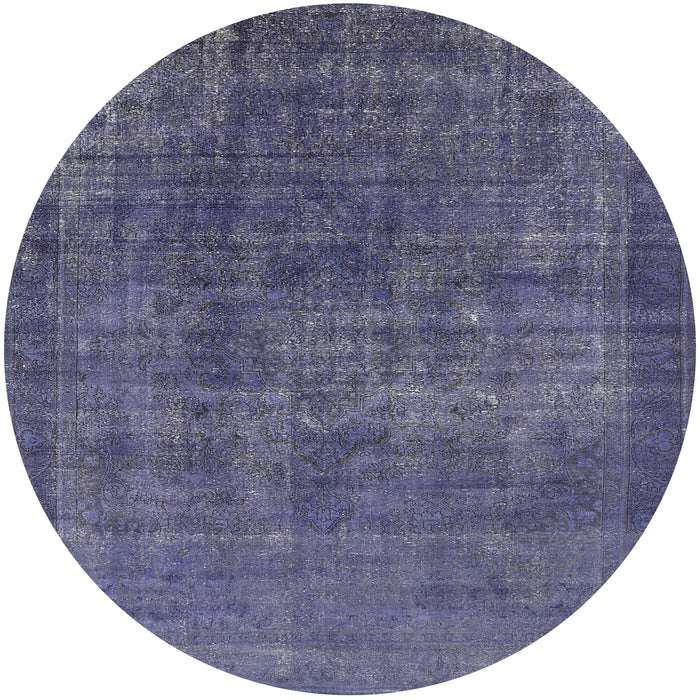 Round Mid-Century Modern Slate Blue Grey Oriental Rug, urb1088