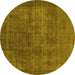 Round Oriental Yellow Industrial Rug, urb1088yw