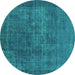 Round Oriental Turquoise Industrial Rug, urb1088turq