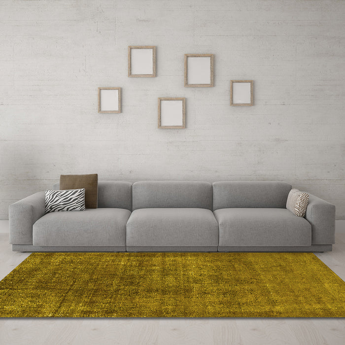 Machine Washable Oriental Yellow Industrial Rug in a Living Room, wshurb1088yw