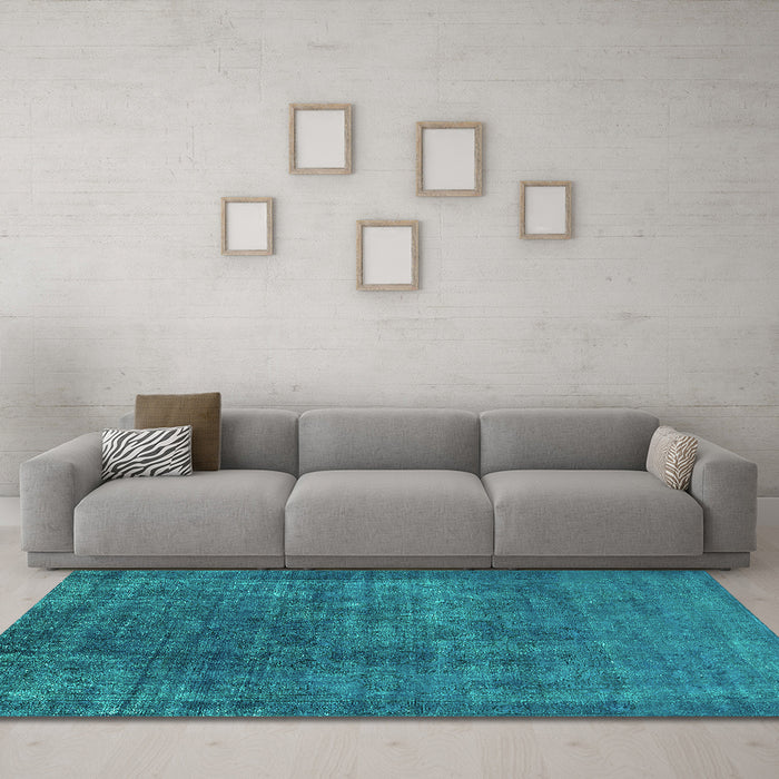 Machine Washable Oriental Turquoise Industrial Area Rugs in a Living Room,, wshurb1088turq