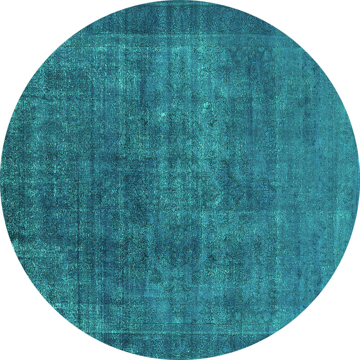 Round Machine Washable Oriental Turquoise Industrial Area Rugs, wshurb1088turq