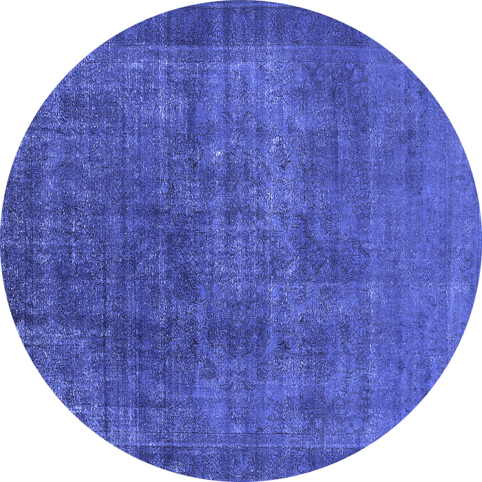 Round Machine Washable Oriental Blue Industrial Rug, wshurb1088blu