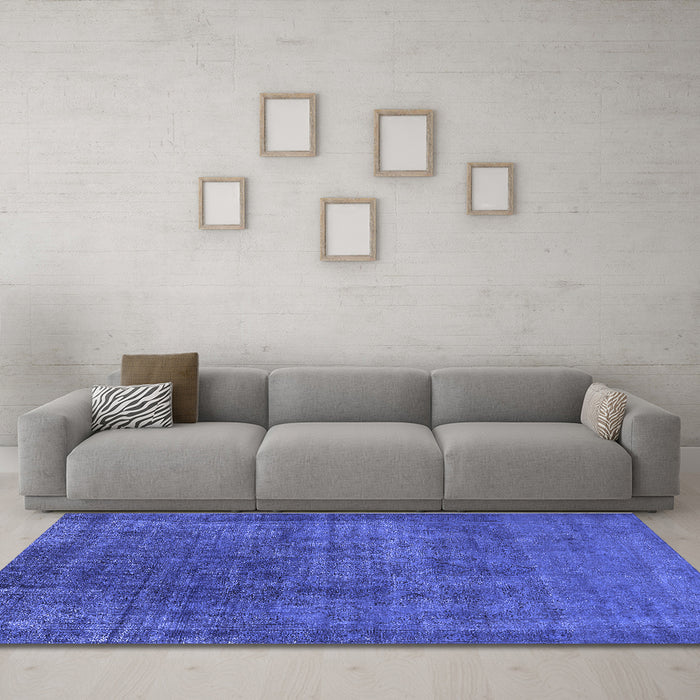 Machine Washable Oriental Blue Industrial Rug in a Living Room, wshurb1088blu