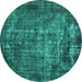 Round Oriental Turquoise Industrial Rug, urb1089turq