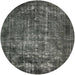 Round Mid-Century Modern Black Oriental Rug, urb1089