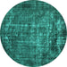 Round Machine Washable Oriental Turquoise Industrial Area Rugs, wshurb1089turq