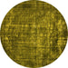 Round Machine Washable Oriental Yellow Industrial Rug, wshurb1089yw