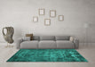 Machine Washable Oriental Turquoise Industrial Area Rugs in a Living Room,, wshurb1089turq