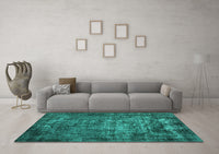 Machine Washable Oriental Turquoise Industrial Rug, wshurb1089turq