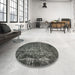 Round Mid-Century Modern Black Oriental Rug in a Office, urb1089