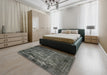 Mid-Century Modern Black Oriental Rug in a Bedroom, urb1089