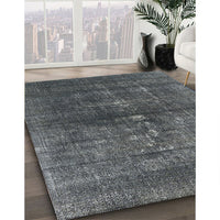 Mid-Century Modern Charcoal Blue Oriental Rug, urb1090