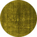 Round Machine Washable Oriental Yellow Industrial Rug, wshurb1090yw