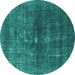 Round Oriental Turquoise Industrial Rug, urb1090turq