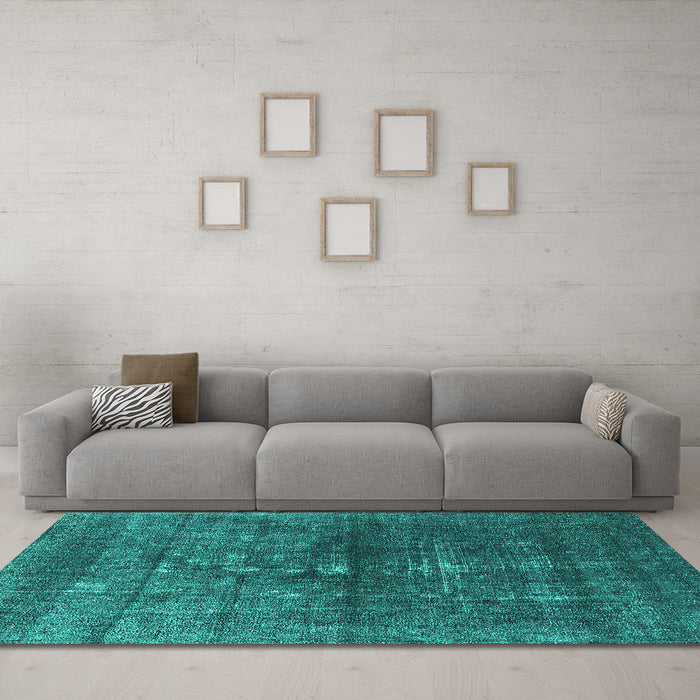 Machine Washable Oriental Turquoise Industrial Area Rugs in a Living Room,, wshurb1090turq