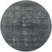 Round Mid-Century Modern Charcoal Blue Oriental Rug, urb1090