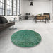 Round Machine Washable Industrial Modern Mint Green Rug in a Office, wshurb1091