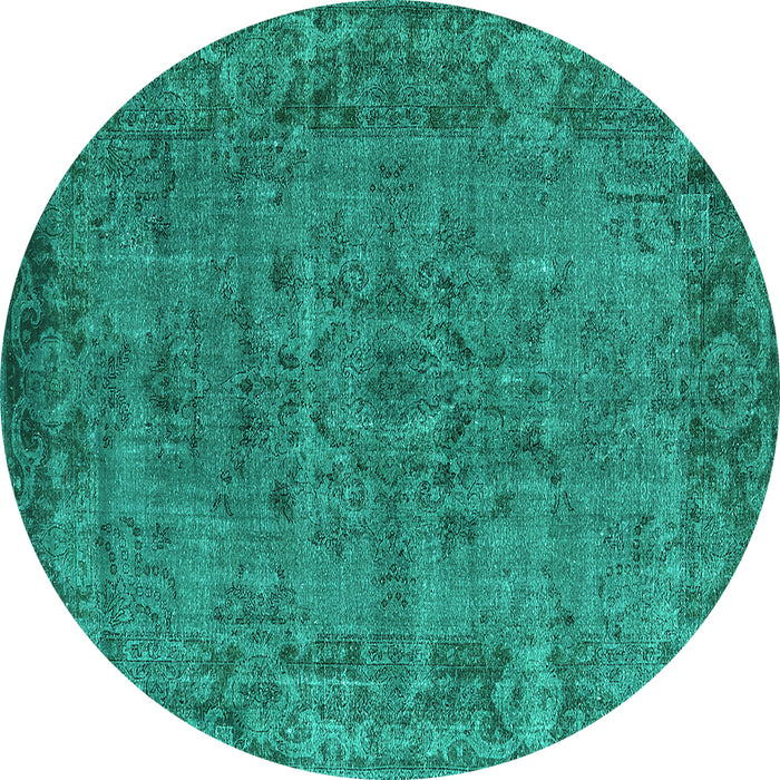 Round Machine Washable Oriental Turquoise Industrial Area Rugs, wshurb1091turq